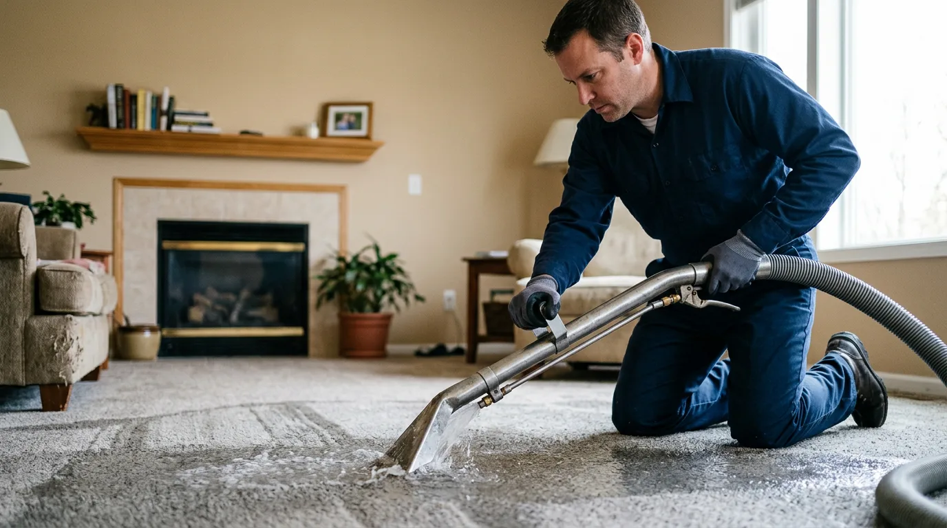 Water damage restoration technician working near Harrison Township, MI